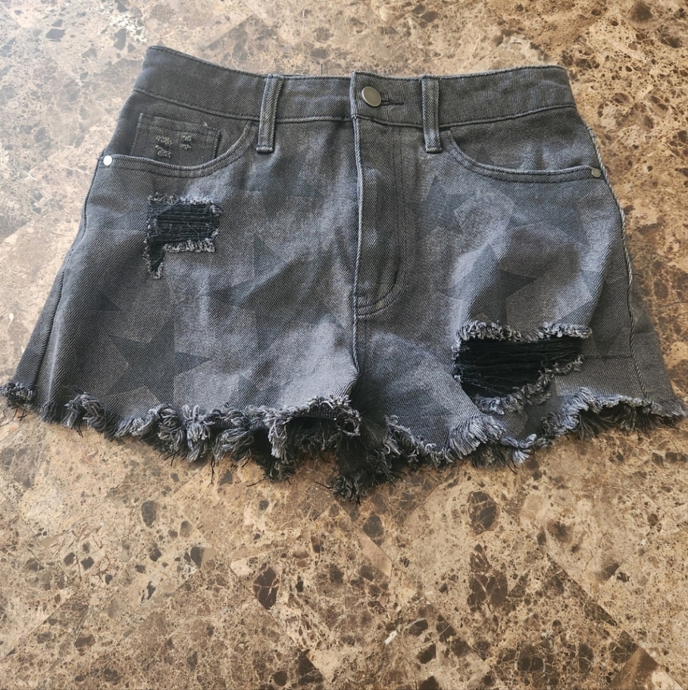 Tinseltown High Rise Black Denim shorts with stars 5